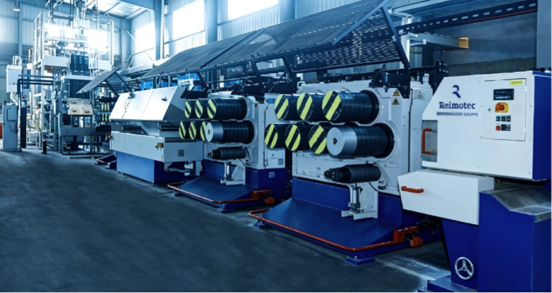 Reimotec PET strapping production line detail at Newton